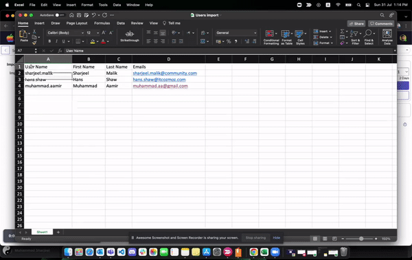 Excel import output preview