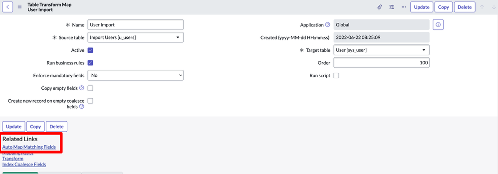 Auto-mapping matching fields