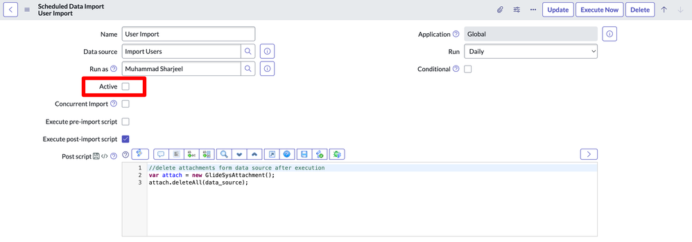 Scheduled import set configuration