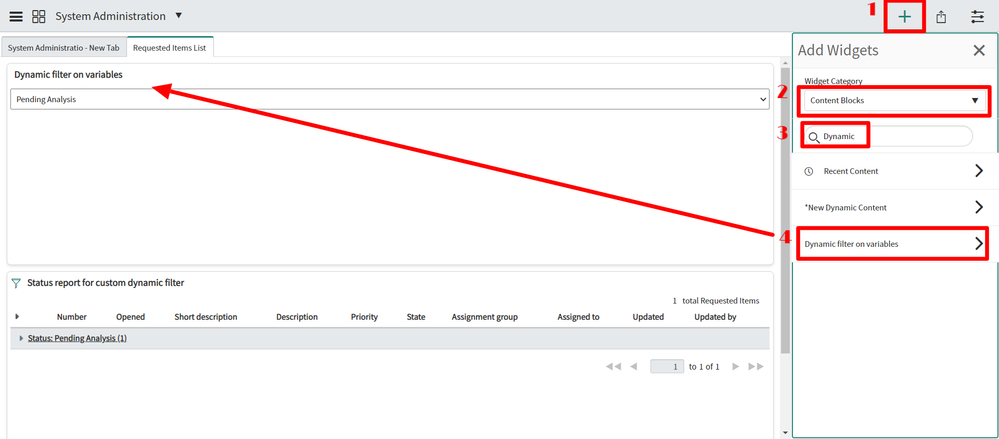 Adding the content block widget to the dashboard